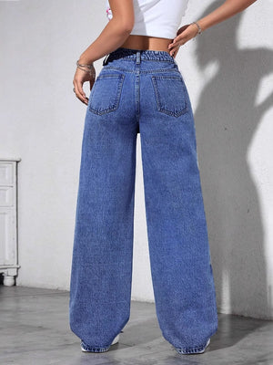 Women's Autumn/Winter Pearl-Embellished Wide-Leg Jeans
