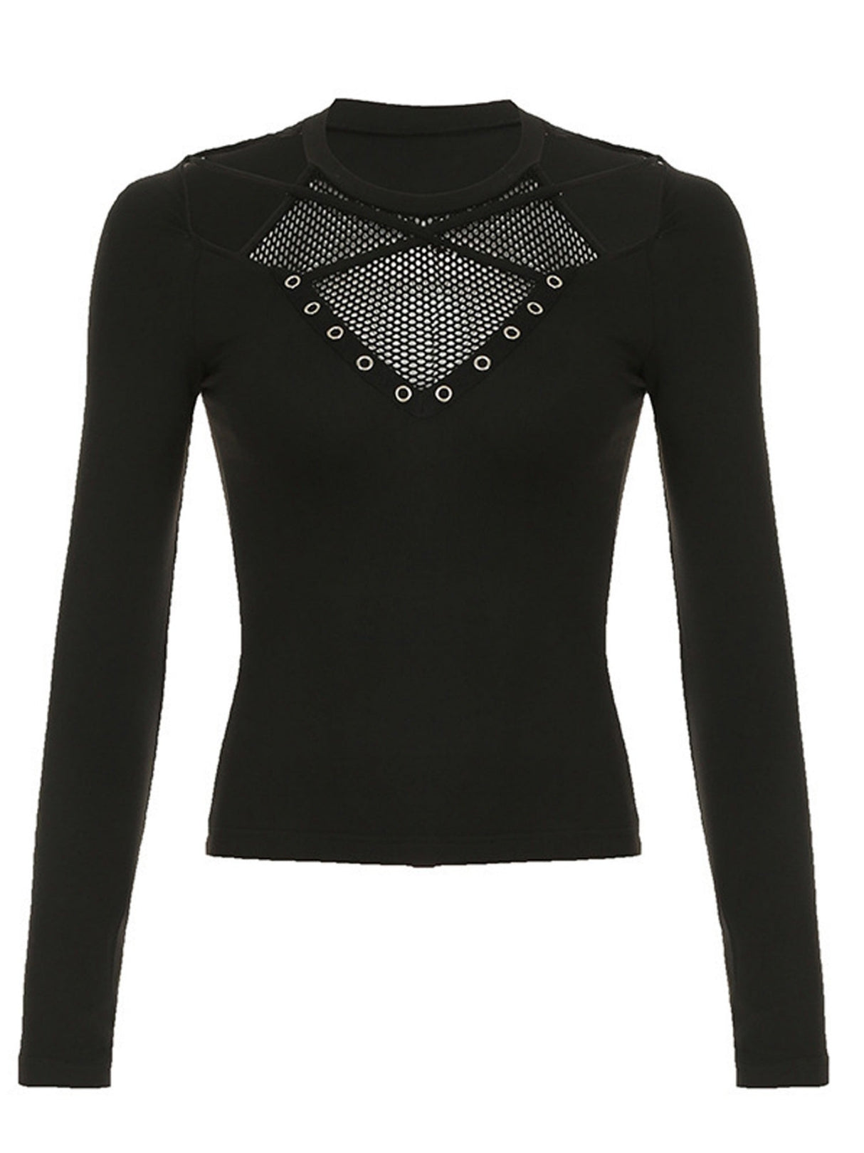Y2K Hollow Out Perspective Grid Splicing Long-sleeved T-shirt