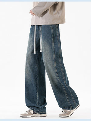 Lateral Bone Splicing All-match Loose Straight Leisure Jeans