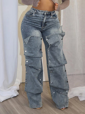 Splicing Fasteners Loose-fit Jeans