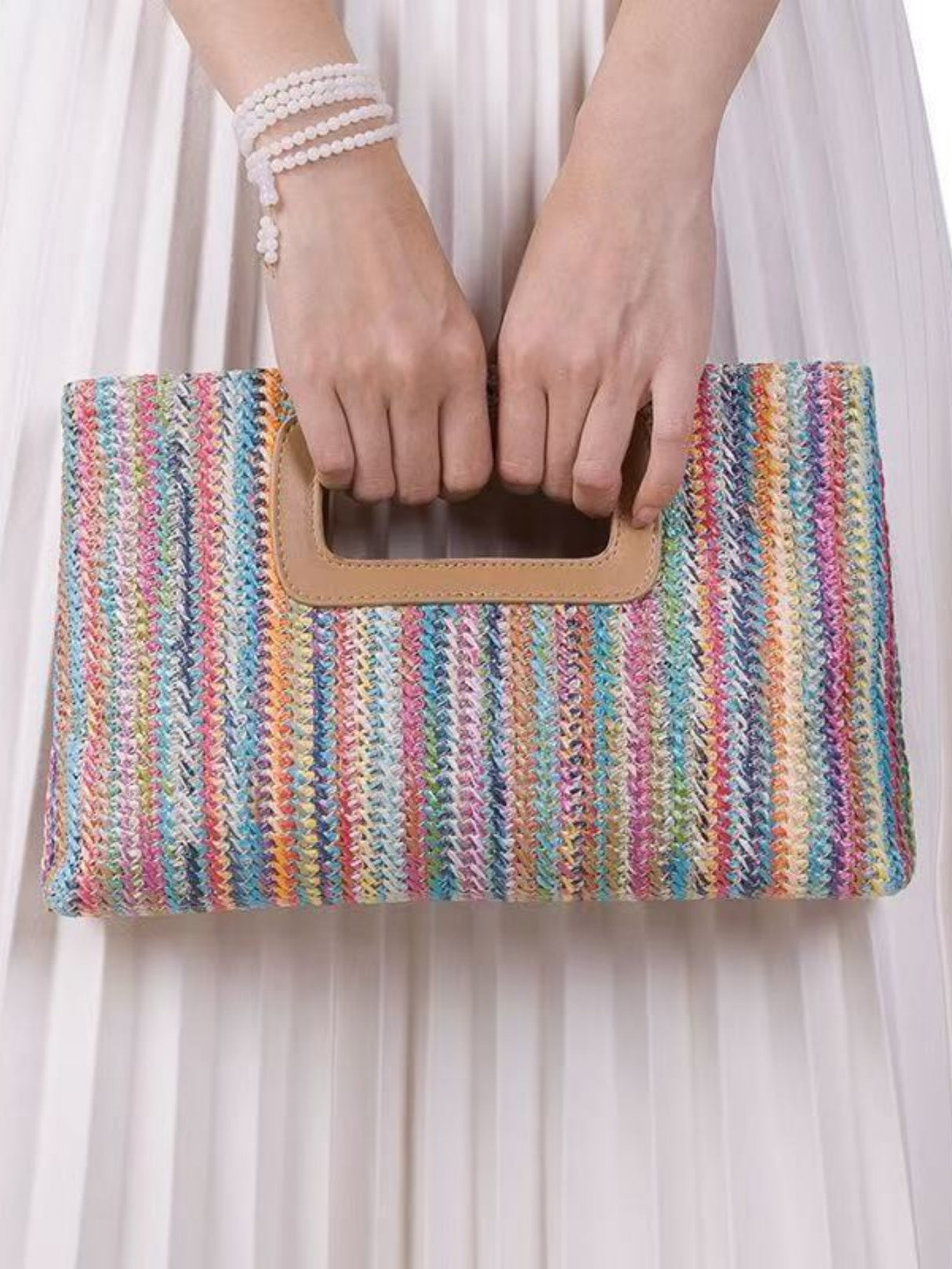 Colorful Straw Tote Bag For Vacation