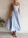 Sexy Fitted Waist Pleated Solid Color Full Skirt Halter Long Dress