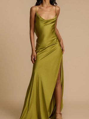 Backless Ribbon Satin Slits Wedding Maxi Dresses