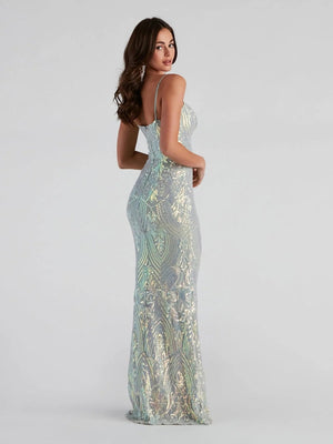 Liber Autumn women's sequins V-neck suspender long dress