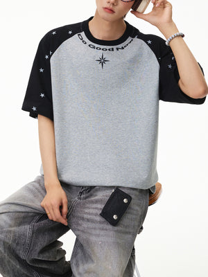 Color-blocked Star Letter Printed T-shirts
