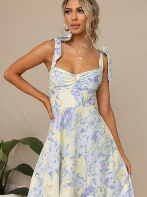 Waist V-neck Bandage Camisoles Printed Vacation And Leisure Maxi Dresses