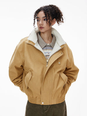 Removable Lapel Plush Contrasting Colors Jackets Coat