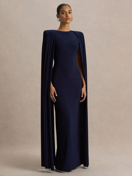 Cloak Style Longline Temperament Crew Neck Grace Maxi Dresses