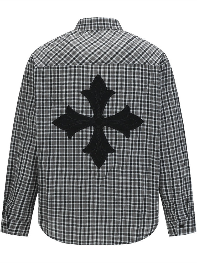 Liber Autumn Neutral wear Appliqué embroidery Plaid Shirts