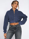 Women's Autumn/Winter Solid Color Zipper Cardigan Long Sleeve Short Hooded Sweatshirt