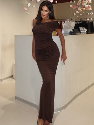 Slit Off-shoulder Hip-hugging Formal Dress Maxi Dresses