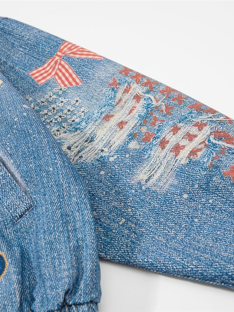 Fun And Stylish Prints Loose Washing Denim Jacket