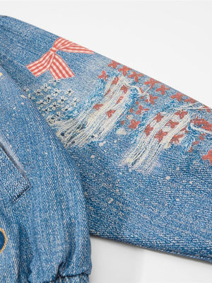 Fun And Stylish Prints Loose Washing Denim Jacket