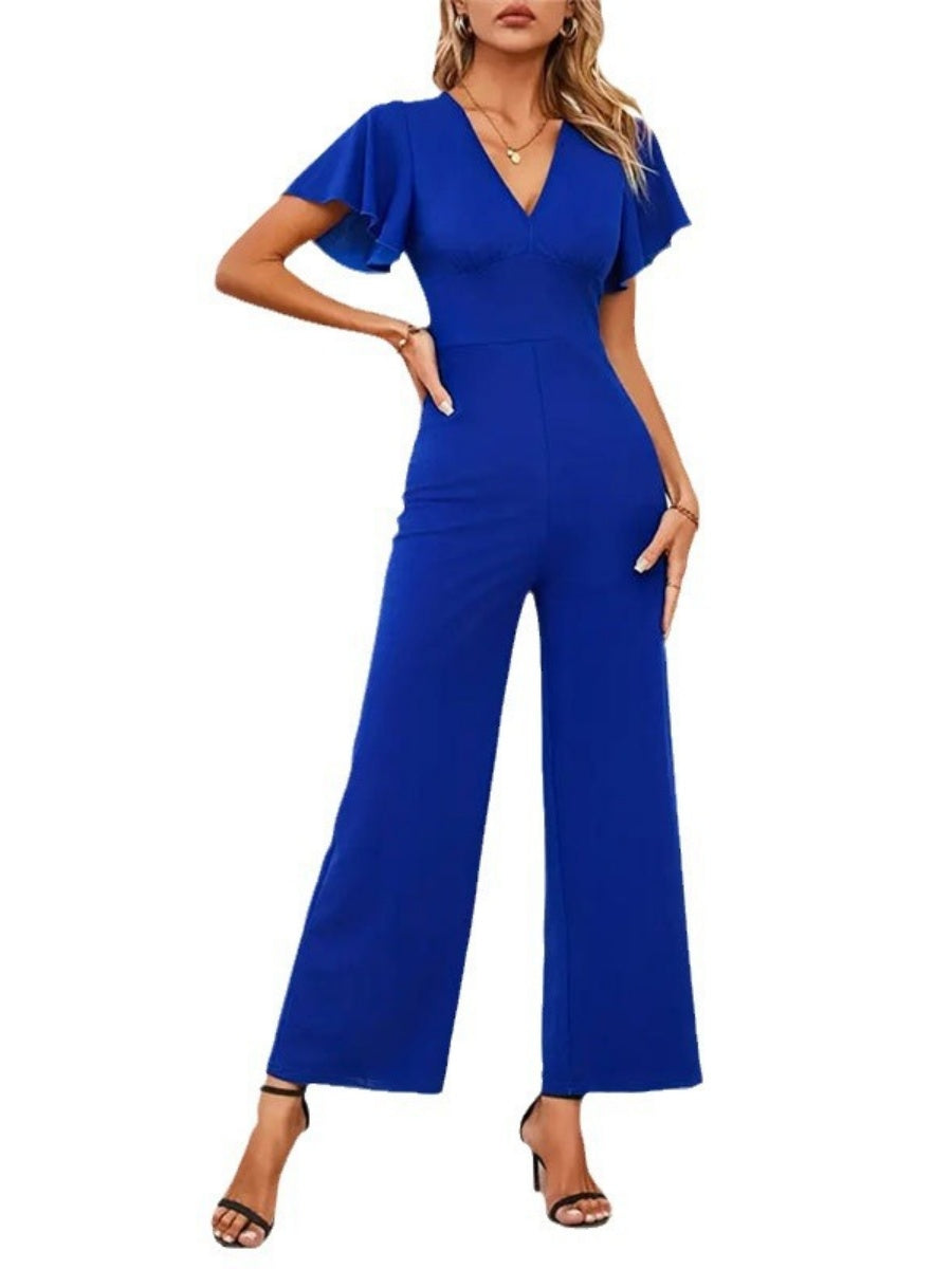 Flying Sleeves Straight-leg Pants Ruffle Jumpsuits