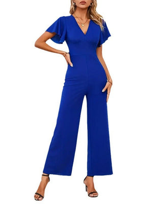 Flying Sleeves Straight-leg Pants Ruffle Jumpsuits