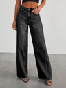 Wide-leg Side Seam Splicing Ground Edge Hem Pocket Jeans