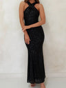 Neckband Evening Gown Sleeveless Sequined Long Dress
