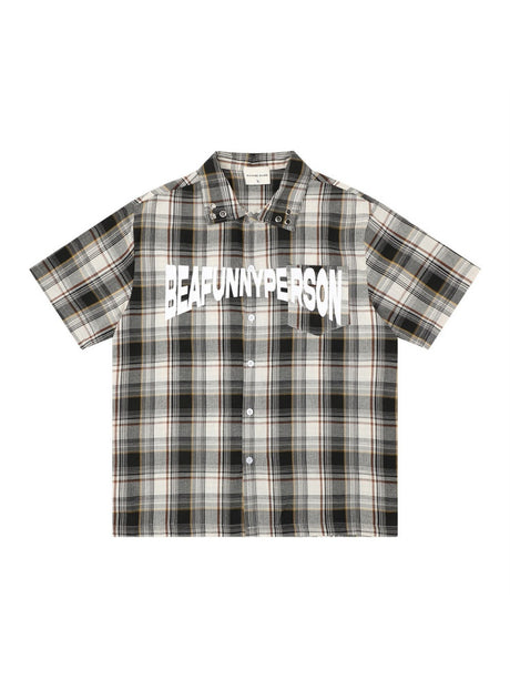 Plaid Loose-fit Letter Printed Shirts