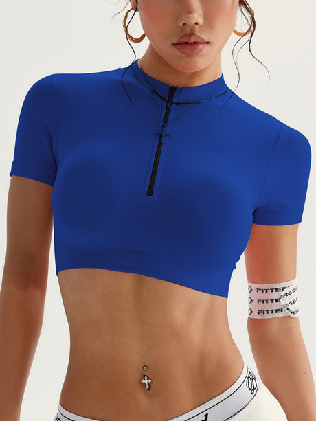 Seamless Zipper Tight-fitting Shorts Exercise And Fitness Yoga Short-sleeved T-shirt