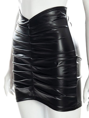 Pleated PU Commuter Skirt Bodycon Skirt