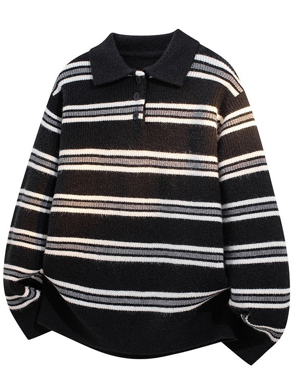 Notch-Collar Striped Sweater