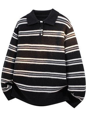 Notch-Collar Striped Sweater