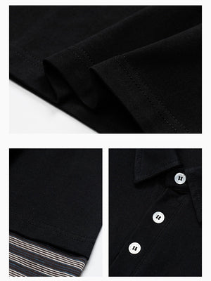 Fake Two Pieces Contrasting Colors POLO Collar Letter Embroidery Long-sleeved T-shirt