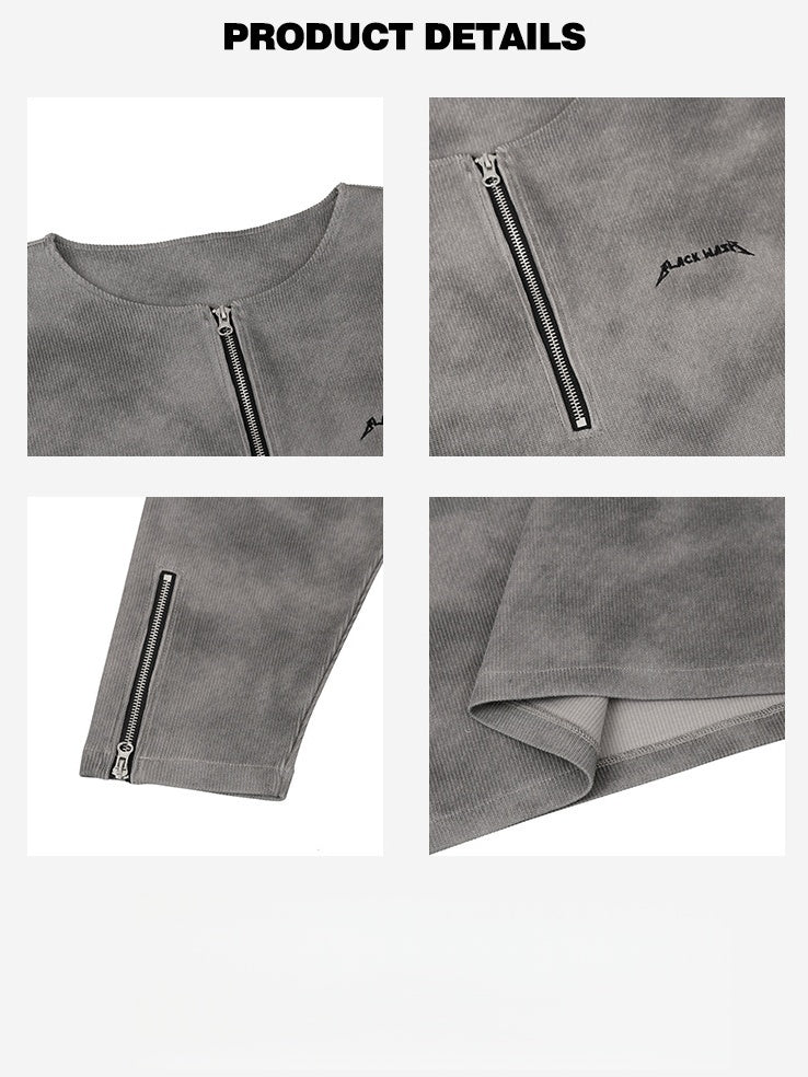 Liber Summer Neutral Zipper decoration Spray Dirty T-shirts