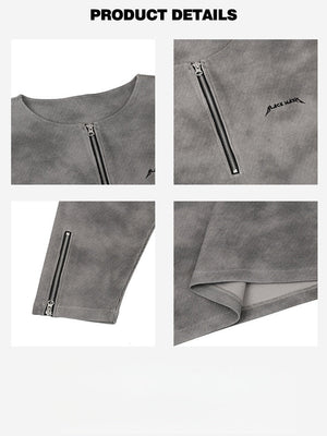 Liber Summer Neutral Zipper decoration Spray Dirty T-shirts