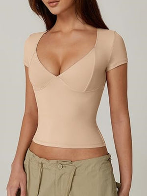 V-neck Short Sleeves Slim-fit T-shirts