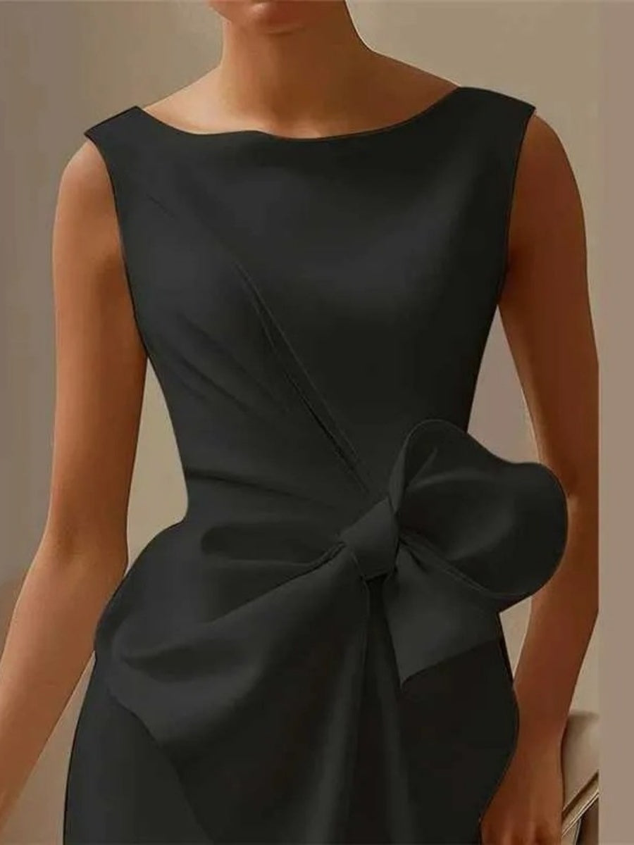 Ärmellose Business-Minikleider mit Schleife, Kapitänsschlitz und Bandage-Schleife