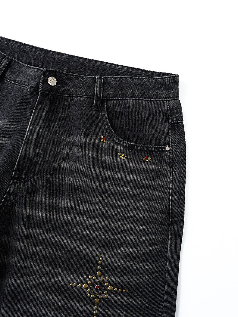 Cat Whiskers Hole Hot Stamping Beads Jeans