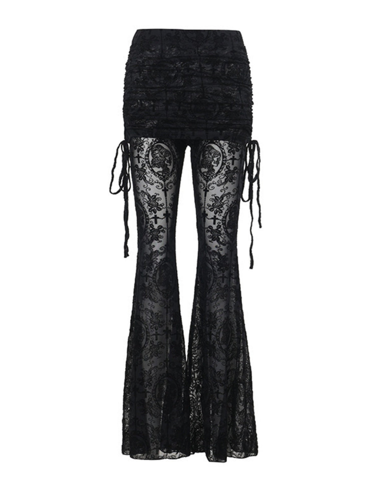 Y2K Velvet Lace Patchwork Hollowed-out Perspective High-waisted Flared Pants Slimming Pants