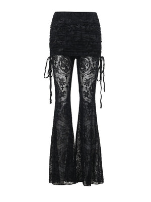 Y2K Velvet Lace Patchwork Hollowed-out Perspective High-waisted Flared Pants Slimming Pants