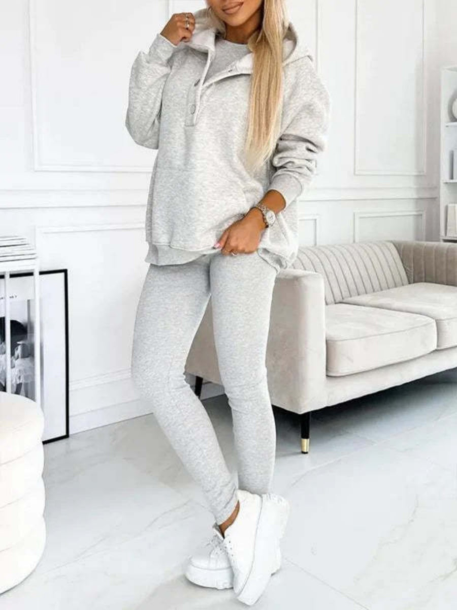 Sporty Casual Hoodie Sweatshirt, Ribbed Slim Fit Vest And Pants Three-piece Set