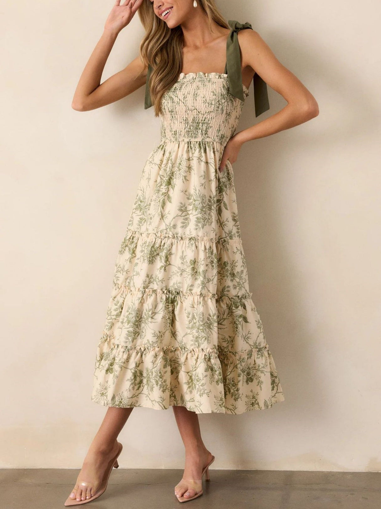 Floral Print Suspenders And Straps Maxi Dresses