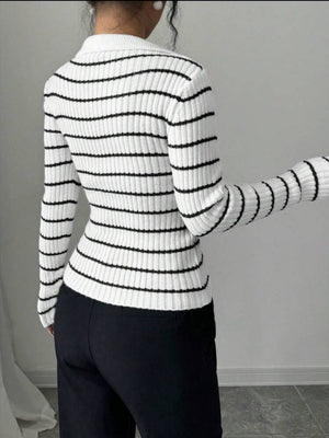 Liber Spring Women's Stripes V-neck Knitting Sweaters