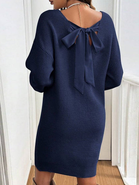 V-neck Bow Knitted Sweaters Midi Dresses