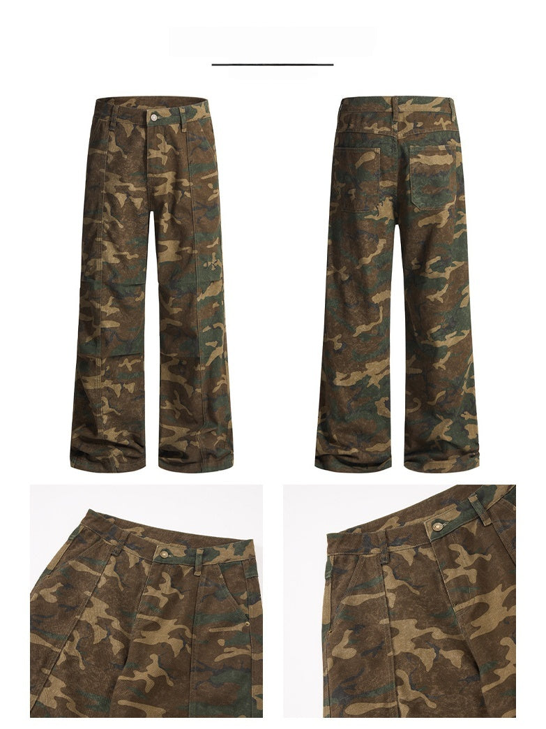 Liber Autumn Neutral wear Multiple pockets Camouflage Pants
