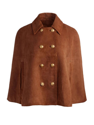 Retro Jacket Double-breasted Cape Brown Suede Turtleneck Coat