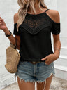 Crochet Splicing Cutout Off-shoulder Knitted T-shirt
