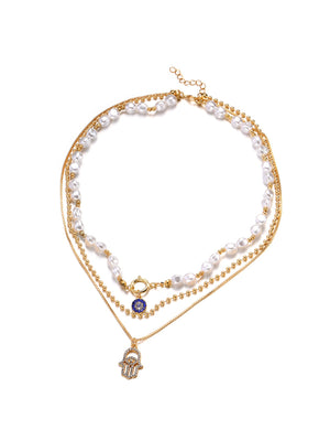 Pearl Necklace With Alloy Diamond Pendant
