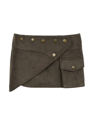 Suede Irregular Rivet Decoration Pocket Low-rise Skirts