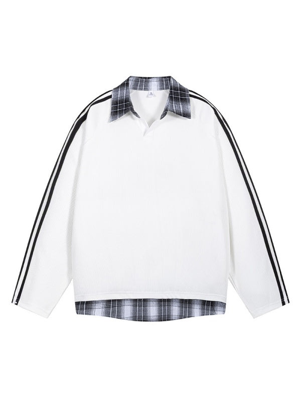 Fake Two Pieces Splicing V-neck College Style Polo
