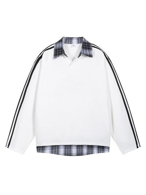 Fake Two Pieces Splicing V-neck College Style Polo