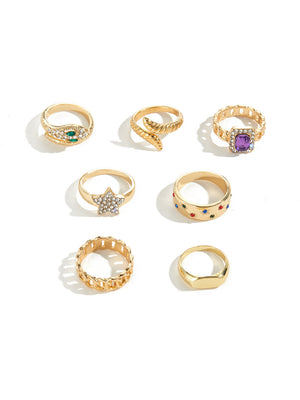 Star-studded Exaggerated Open Ring Set