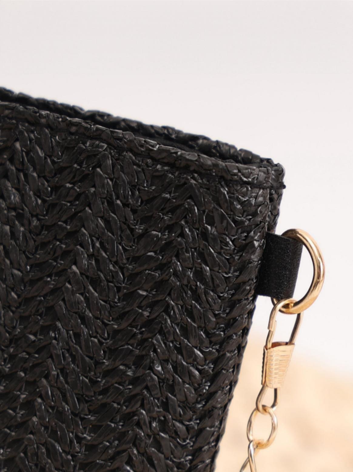 Solid Color Straw Crossbody Bag For Vacation