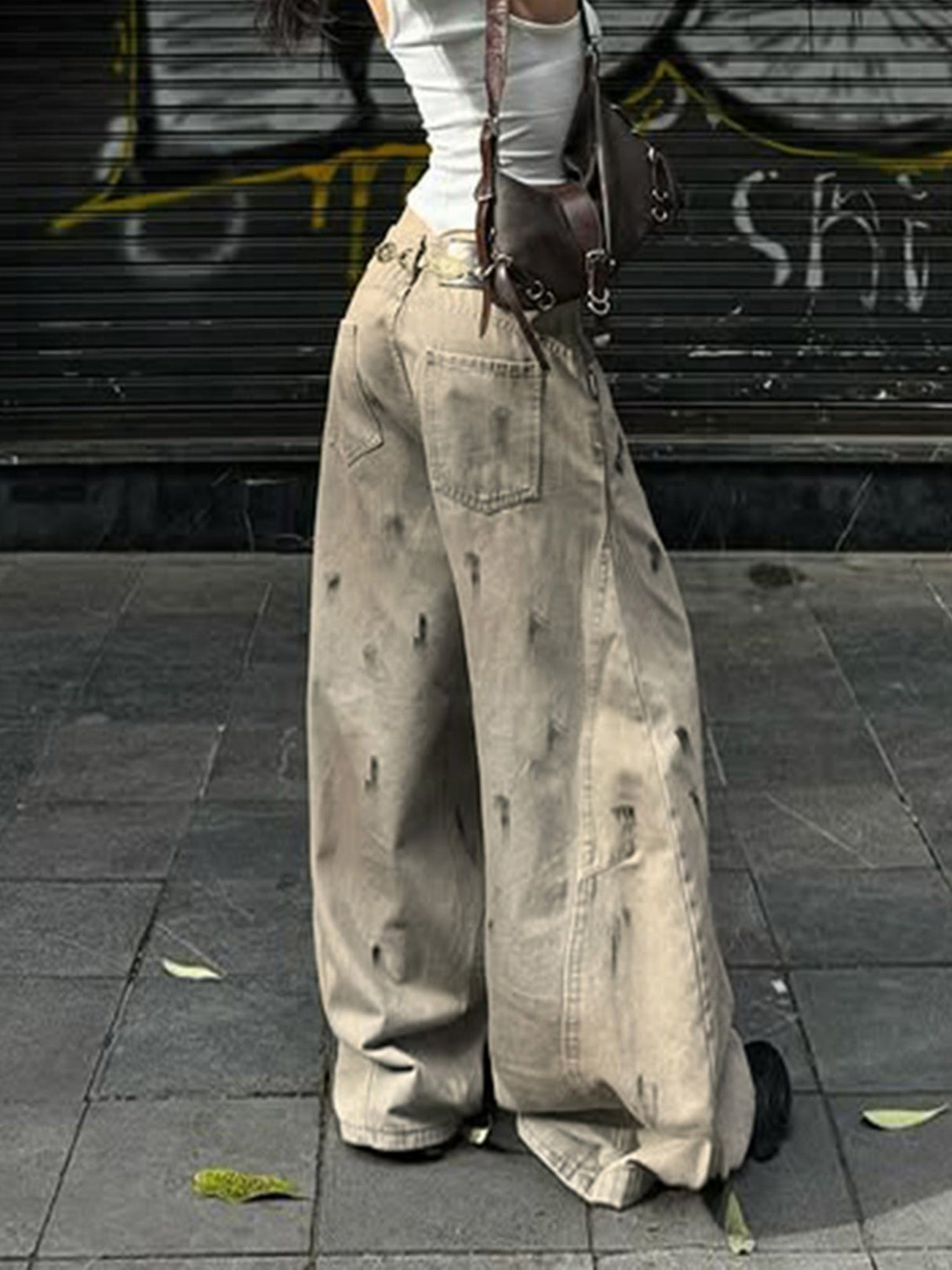 Distressed Cement Retro Straight-leg Pants Jeans