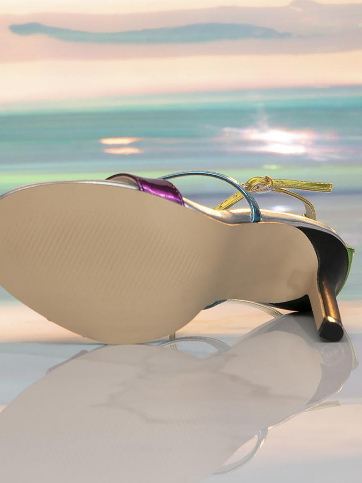 Multi-colored Metallic Strappy Stiletto Sandals