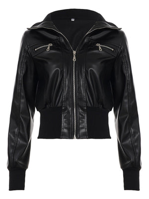 PU Leather Lapel Pocket Patchwork Slim Fit Jackets